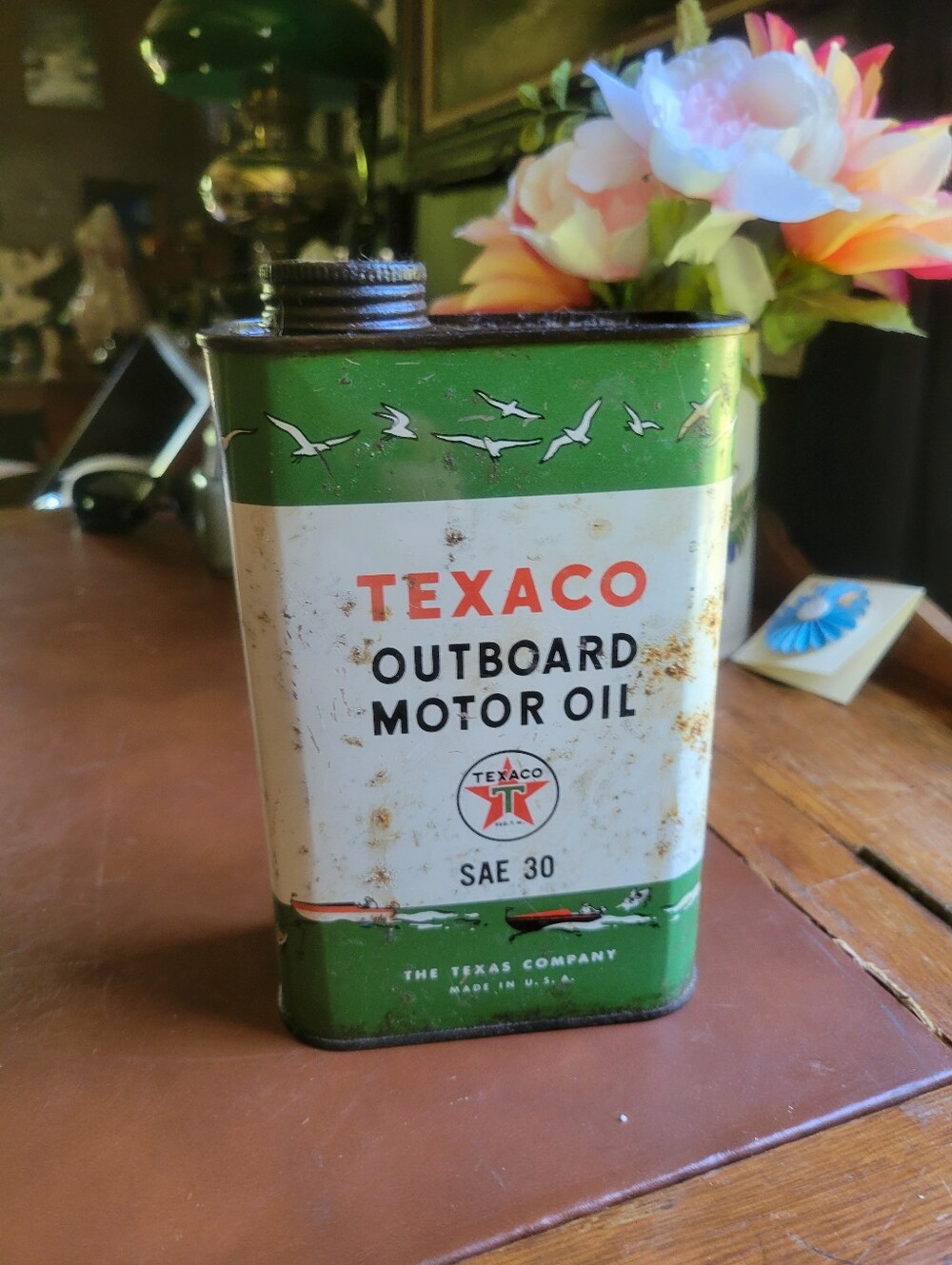 Vintage Texaco Outboard Motor Oil Can 1 Quart Empty SAE 30 Gulls Boat Gas Oil...